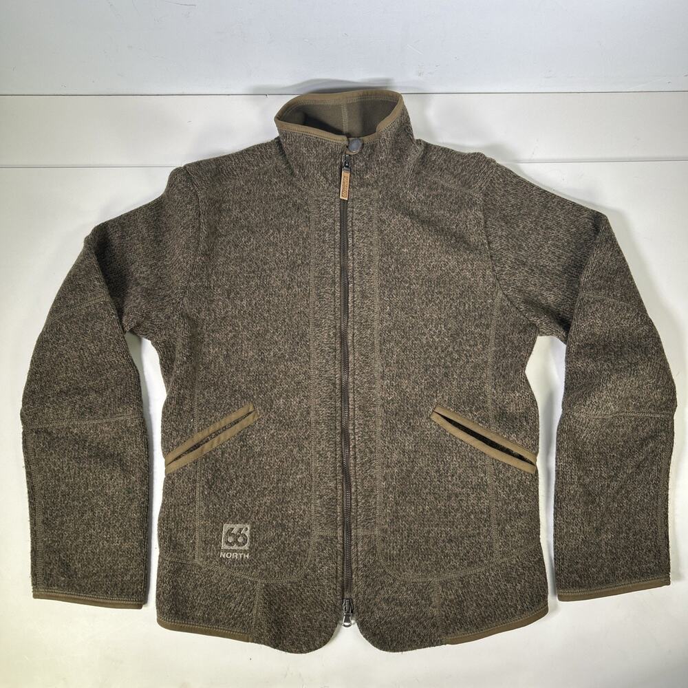66 North Iceland Full Zip Gola Jacket Women’s M Wool Blend Brown Mock Neck